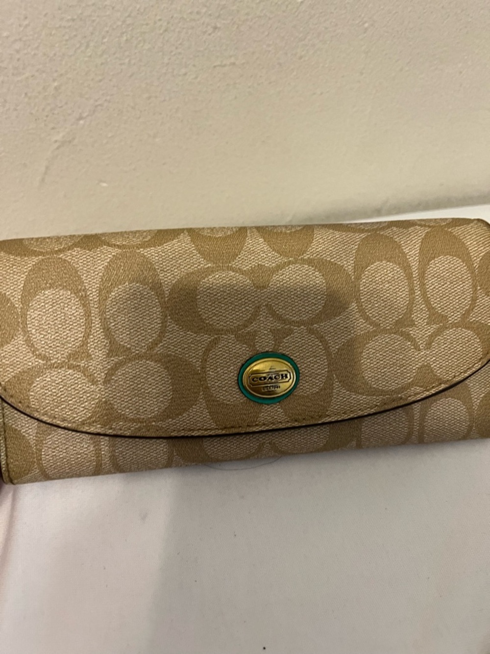 Coach Peyton Signature Envelope Flap Wallet – Khaki & Teal/Turquoise - Picture 2 of 8